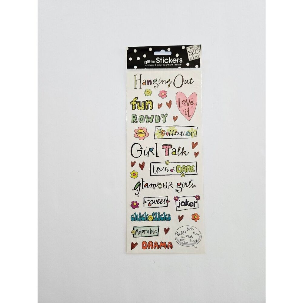 NWT Vintage Y2K "Hanging Out" Glitter Stickers Sheet Girl Talk - Factory Sealed
